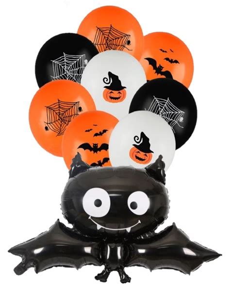 BALONY ZESTAW BALONÓW OZDOBY DEKORACJE NA HALLOWEEN WZORY NIETOPERZ 9