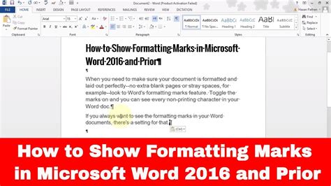 How To Show Formatting Marks In Microsoft Word 2016 And Prior Youtube