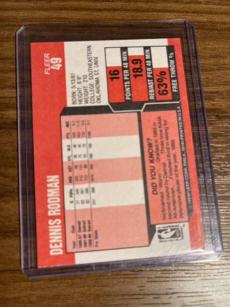 1989 90 Fleer Dennis Rodman 49 Mint Detroit Pistons Basketball EBay