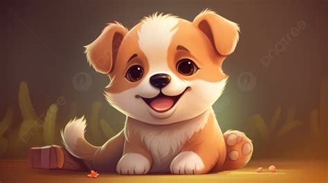 Cartoon Puppy Sits With Some Shadows Background Dog Picture Cute