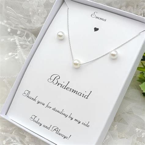 8mm Pearl Necklace Stud Earring Set8mm Pearl Necklace Bridesmaid