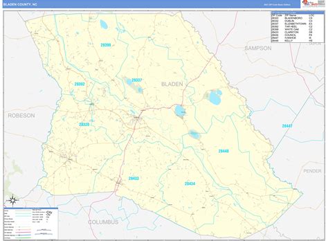 Bladen County Nc Zip Code Wall Map Basic Style By Marketmaps