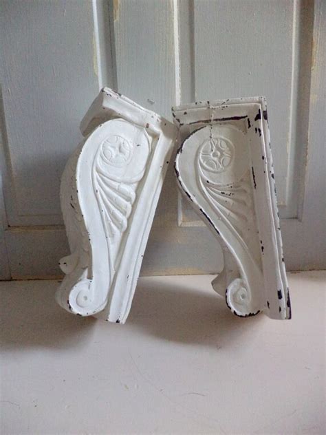 Antique Corbels Vintage Corbels Large White Wooden Distressed