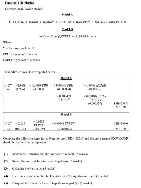 Solved Question 4 25 Marks Consider The Following Models