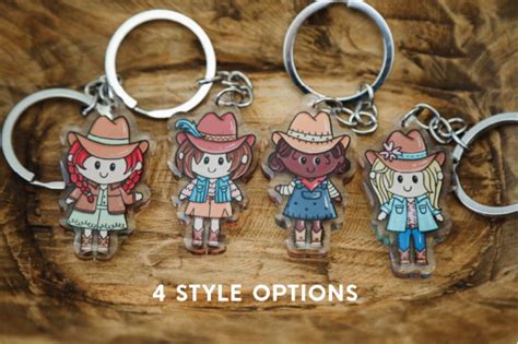 Cowgirl Acrylic Keychains Double Sided Epoxy Cartoon Style Charms Stocking Stuffer Western