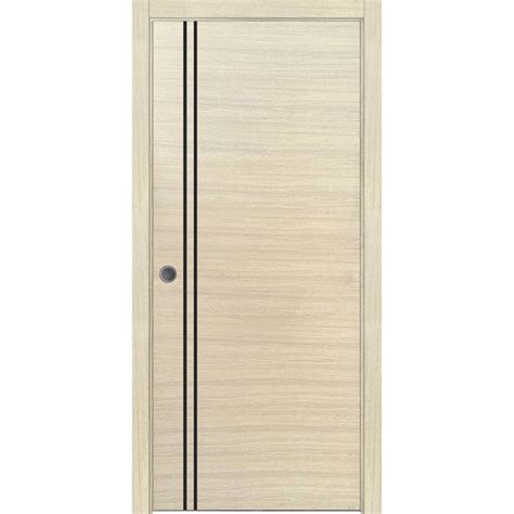 Sliding French Pocket Door 24 X 80 Inches With Planum 0016 Natural Veneer With Frosted Glass