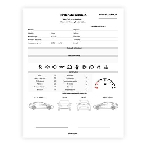 Descarga Gratis La Hoja De Trabajo Para Taller Mecánico