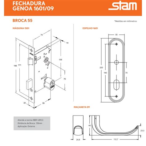 Fechadura Externa Espelho Largo Inox Polido Stam 1601 09