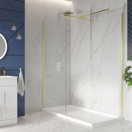 Ella Rowe Novus Mm Wetroom Screen Panels With Bar Clamp Brushed Brass