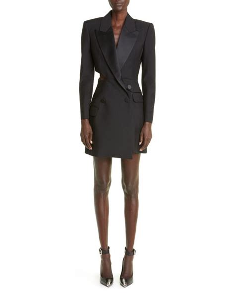 Alexander Mcqueen Slash Detail Wool Blend Tuxedo Minidress In Black Lyst