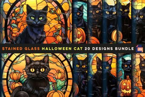 Stained Glass Halloween Cat Graphic By Jijopero Creative Fabrica