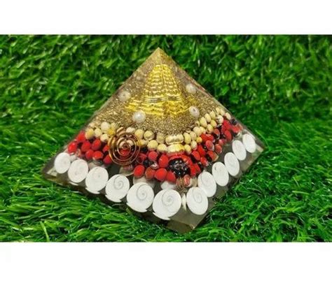 Natural Orgone Gomti Chakra Shree Yantra Pyramid With With Red White