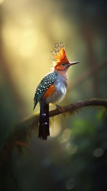 Un P Jaro Con Plumas Naranjas Y Azules Se Sienta En Una Rama Foto