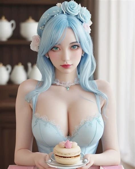 Rule 34 Ai Generated Blue Eyes Cleavage Female Female Focus Female Only Flower In Hair Food