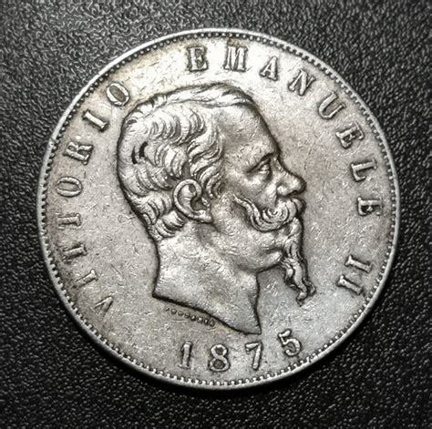 5 lires en argent Victor Emmanuel II 1875 Rome Antiquités Christiaens