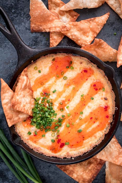 Crab Rangoon Dip Wonton Chips Garnish Glaze