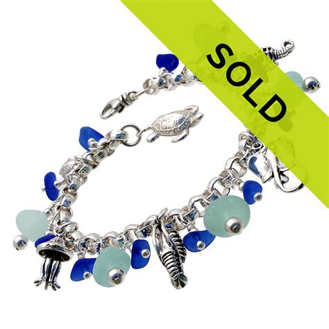 Beach Lovers All Genuine Sea Glass All Sterling Charm Bracelet Sb1301