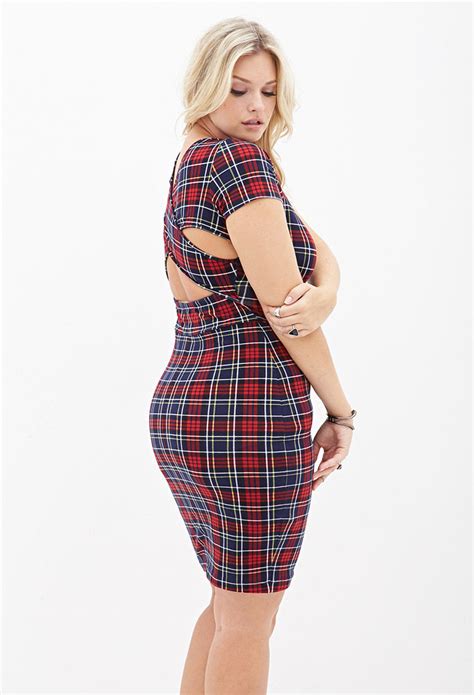 Lyst Forever 21 Plus Size Tartan Plaid Bodycon Dress In Red