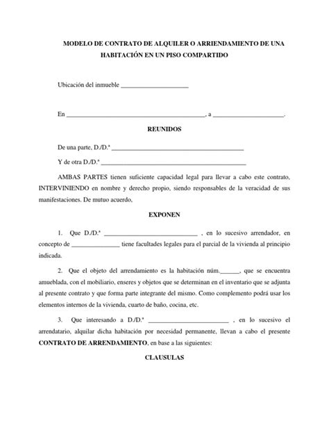 Modelo Contrato Alquiler Habitación Pdf Alquiler Gobierno