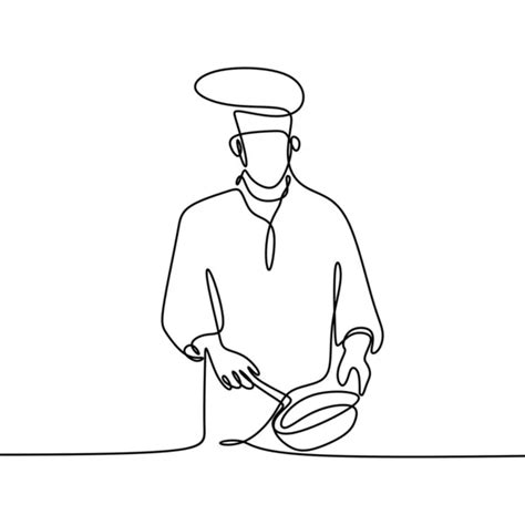 Continuous One Line Drawing Of Chef Cooking Vector Illustration Making