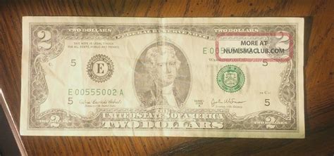 00555002 Rare Fancy Serial Number 2 Dollar Note