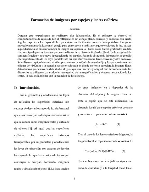 Informe El Ojo Humano Formaci N De Im Genes Por Espejos Y Lentes