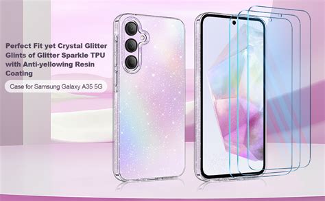 Copike Glitter Case For Samsung Galaxy A35 5g Case With 3 Pack Screen Protector Bling Clear