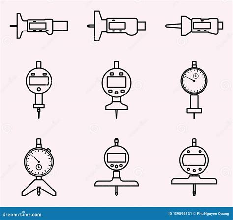 Depth Gauge Thin Line Vector Icons Stock Vector Illustration Of