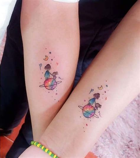 Colorido mamá e hija carta personalizada tatuaje acuarela galaxia