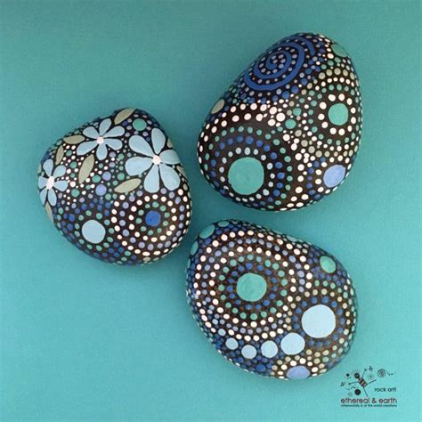 Free Shipping Hand Painted River Rocks Blue Luminescence Collection