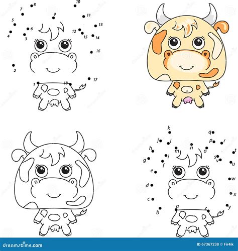 Funny And Cute Cow Coloring Book And Dot To Dot Game For Kids Stock