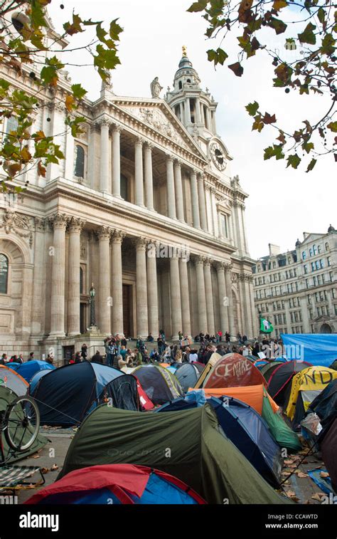 Occupy London At St Pauls Cathedral Showing The Occupy Tents Against