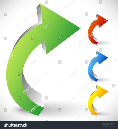 Curved Bent 3d Arrows Pointing Right Stock Vector Illustration