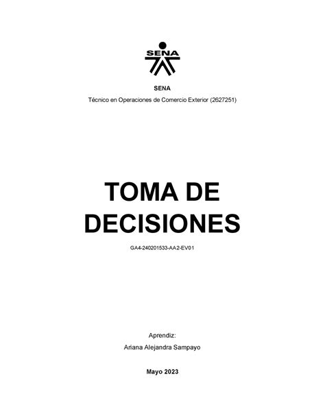 Toma De Decisiones Aa Ev Sena T Cnico En Operaciones