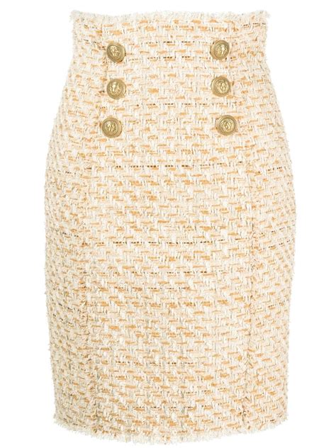 Balmain Button Embellished Tweed Skirt Neutrals Farfetch Tr