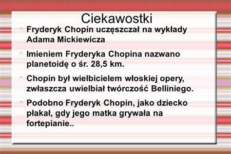 Ciekawostki O Chopinie Aktualno Ci Przedszkole Nr S Oneczna