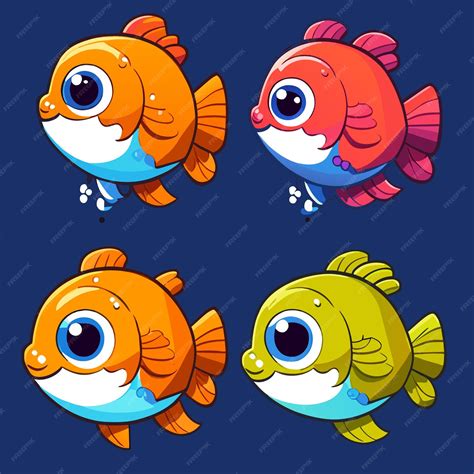 Premium Vector Digital Art Set Bright Fish Game Characters