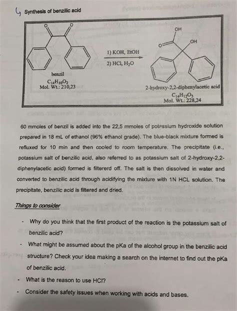 Solved 4 Synthesis Of Benzilic Acid Oh Oh 1 Koh Etoh 2