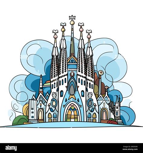 Sagrada Familia Sagrada Familia Hand Drawn Comic Illustration Vector