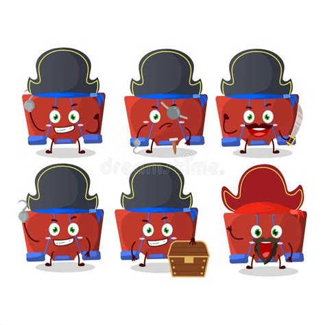 Cartoon Character Of Red Binder Clip With Various Pirates Emoticons