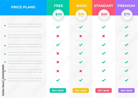 Pricing Table And Pricing Chart Price List Vector Template For Web Or