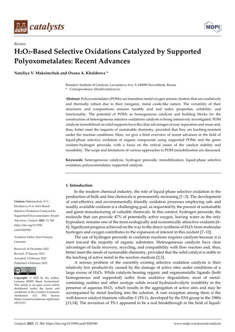 PDF H2O2 Based Selective Oxidations Catalyzed By Supported