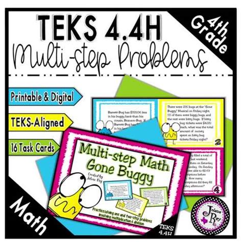 4th Grade Math Multi Step Word Problem Task Card Game TEKS 4 4H