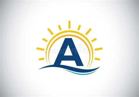 Initial A Monogram Alphabet With Abstract Sun And Wave Ocean Sun Logo