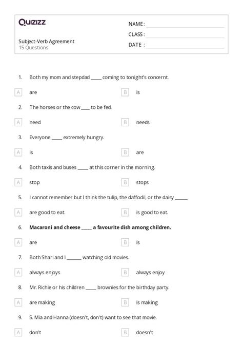 50+ Subject-Verb Agreement worksheets on Quizizz | Free & Printable