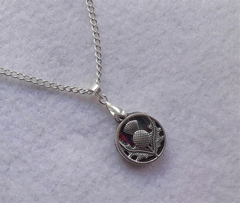 Silver Scottish Thistle Necklace With Tartan Inlay Tartan Tartan
