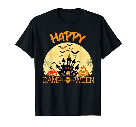 Happy Camp O Ween Halloween Camping Camper Black T Shirt Crew Neck Tee