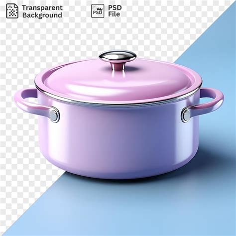 Premium Psd Dutch Oven With Pink Lid And Silver Handle On Blue Background