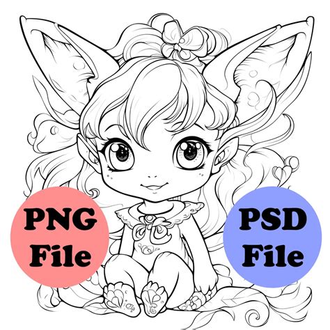 Kawaii Chibi Fox Girl Coloring Page With Bonus Layered Psd Etsy