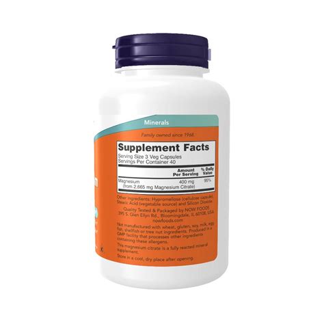 Magnesium Citrate 120 Capsule Now Foods Supliment Alimentar Pentru Sanatate Nutriland